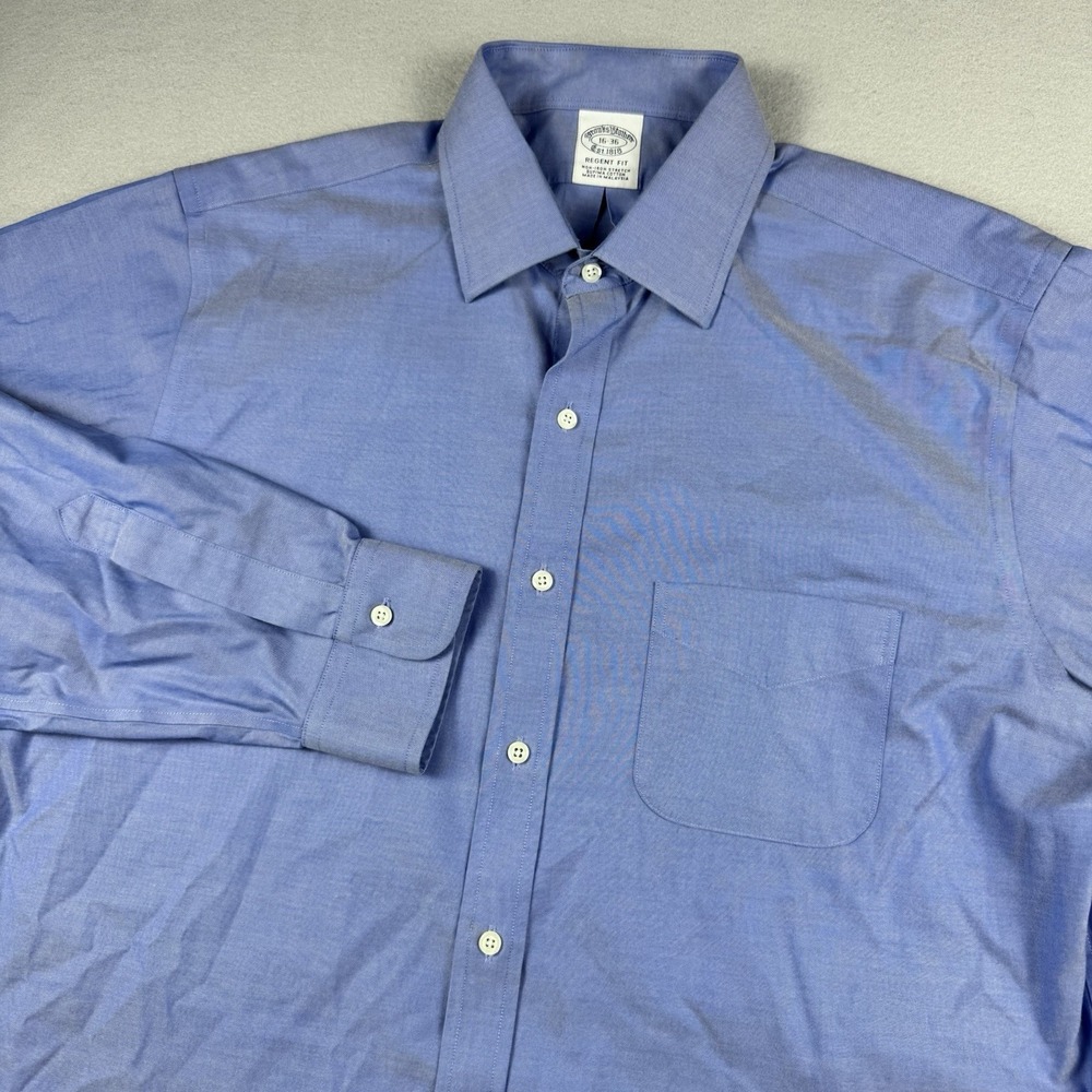 Brooks Brothers Regent Fit Button Dress Shirt Men 16-36 (L) Solid Blue Supima